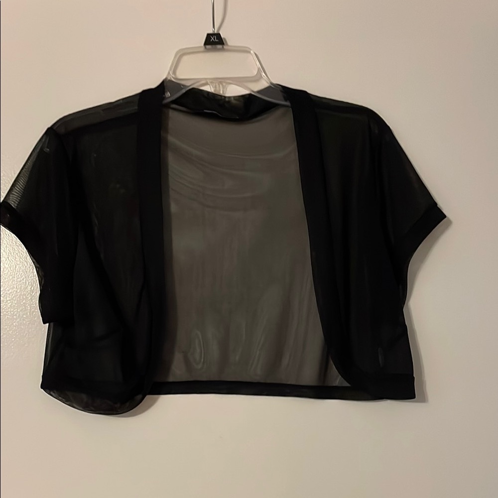 Black Sheer Short Sleeve Cardigan XL